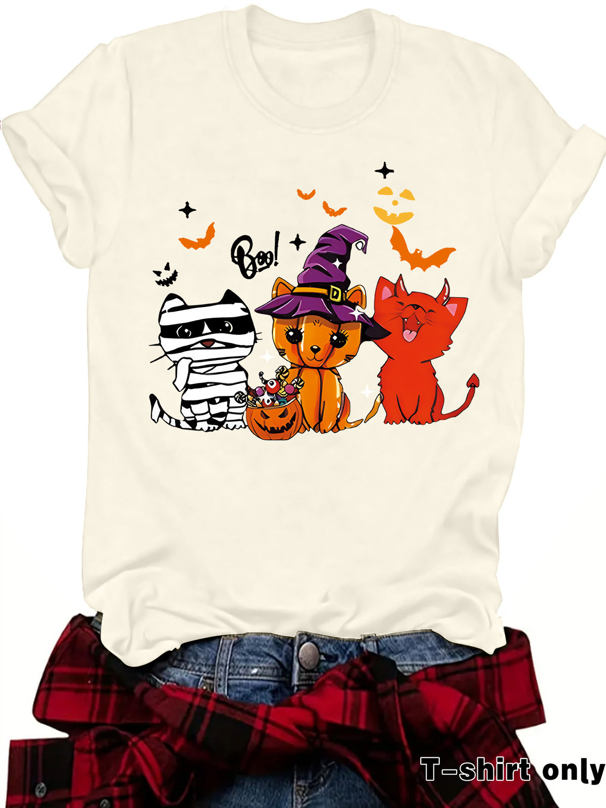 Three Halloween Cats Graphic Short Sleeve T-Shirt from Mish Mash Market