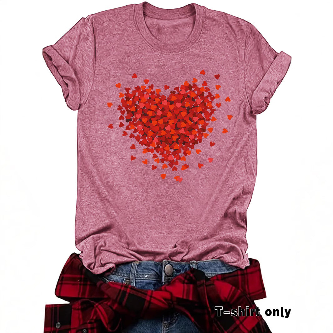 Women’s New Love Printed Short Sleeves – Casual Crew Neck Heart Graphic T-Shirt