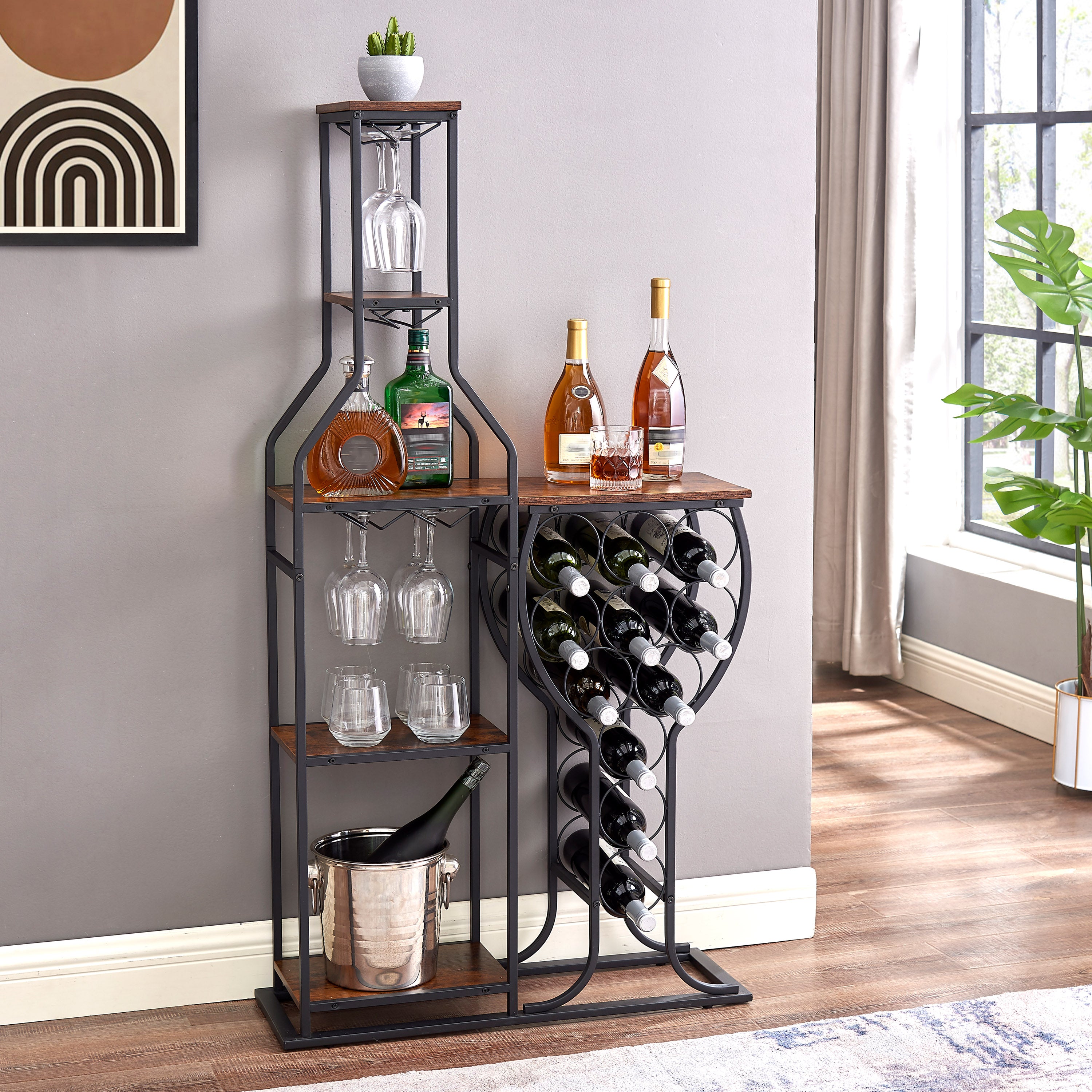 11-Bottle Freestanding Wine Rack – 5-Tier Bakers Rack with Glass Holder & Shelves from Mish Mash Market