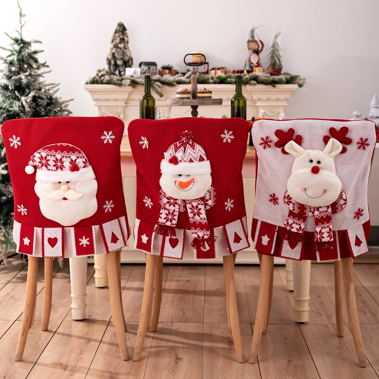 Christmas Fabric 3D Santa Claus Chair Cover with Head