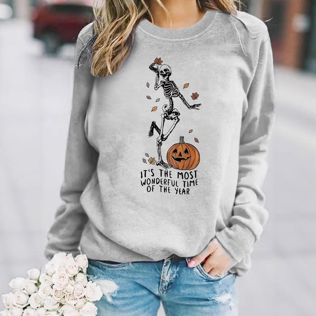 Pumpkin Skull Halloween Sweatshirt - Skeleton Graphic Print Pullover from Mish Mash Market