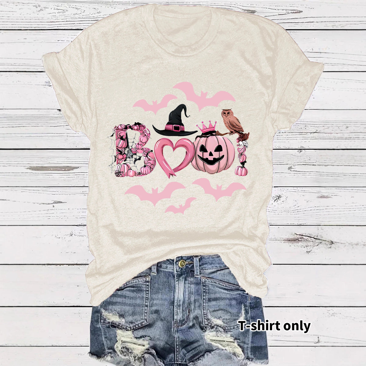 Women's Halloween Boo Graphic Print Short Sleeve T-Shirt from Mish Mash Market
