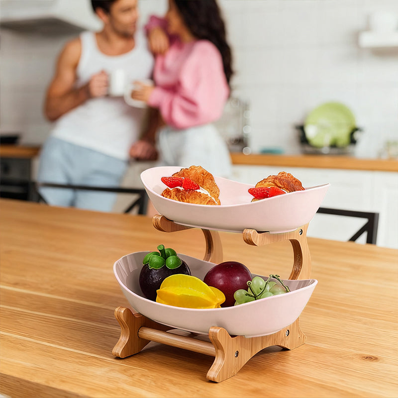 2-Tier Bamboo Fruit Stand with Bowls from Mish Mash Market