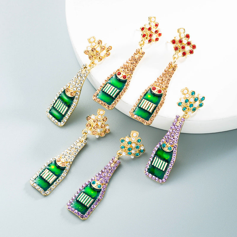 Whimsical Wine Bottle Drop Earrings with Pearls & Rhinestones from Mish Mash Market