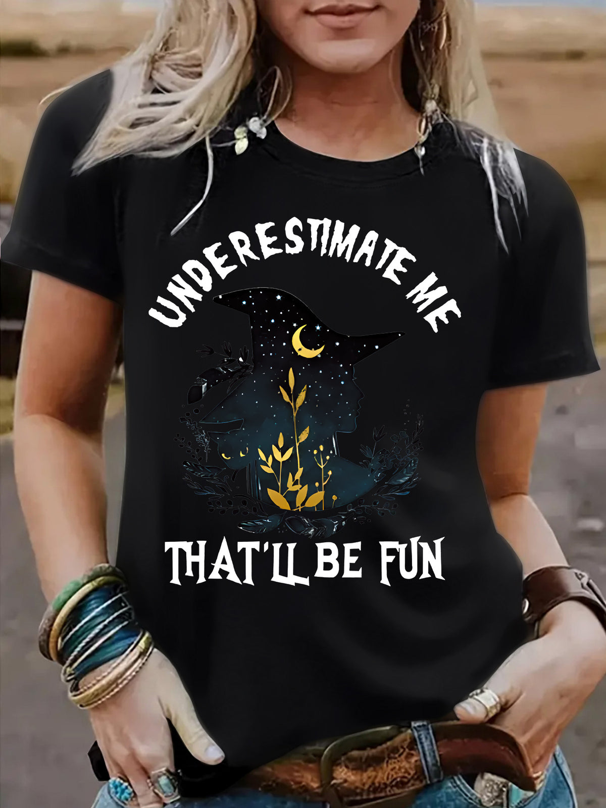 Women's Halloween Witch Graphic T-Shirt - Short Sleeve Crew Neck Top from Mish Mash Market