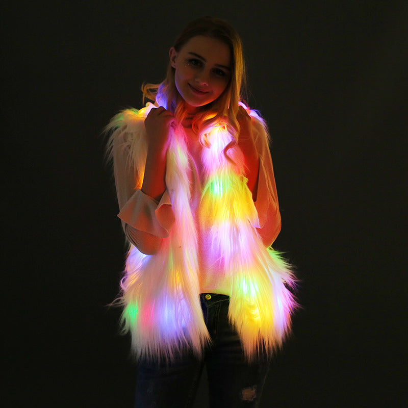 LED Light Up Rabbit Ears Faux Fur Vest - Glow in the Dark Rave & Cosplay Costume from Mish Mash Market
