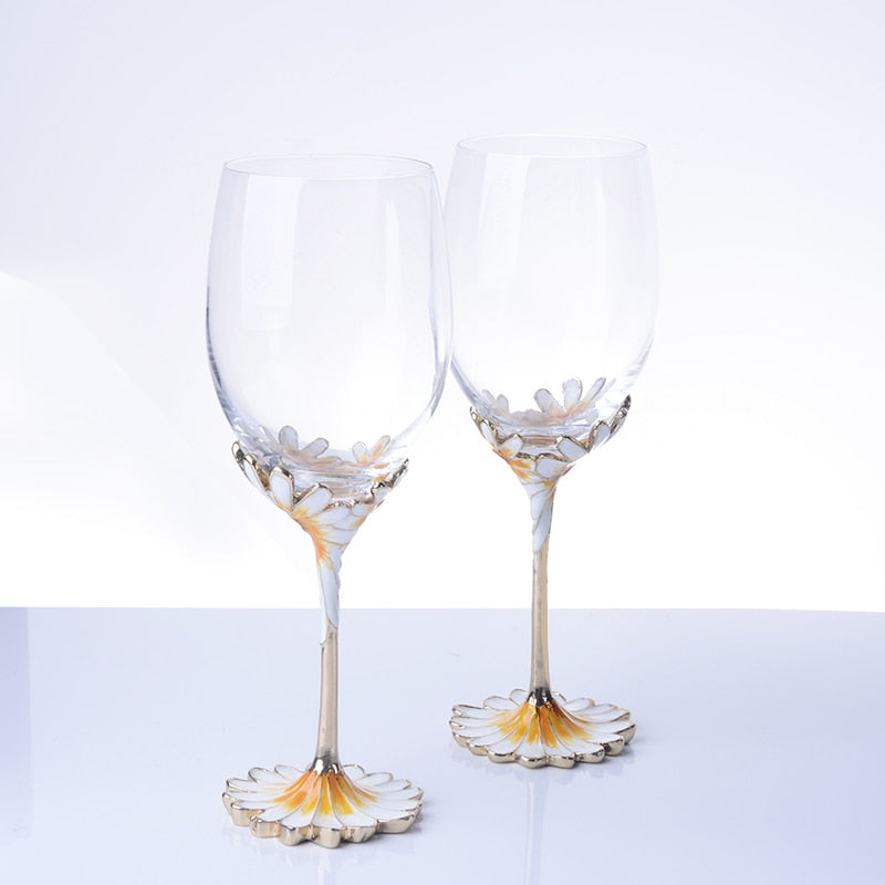 Luxury Hand-Painted Enamel Champagne Goblets - Elegant 2pc Wedding Gift Set from Mish Mash Market