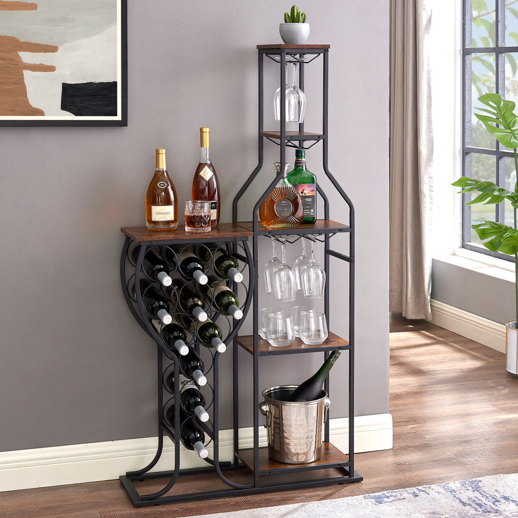 11-Bottle Freestanding Wine Rack – 5-Tier Bakers Rack with Glass Holder & Shelves from Mish Mash Market