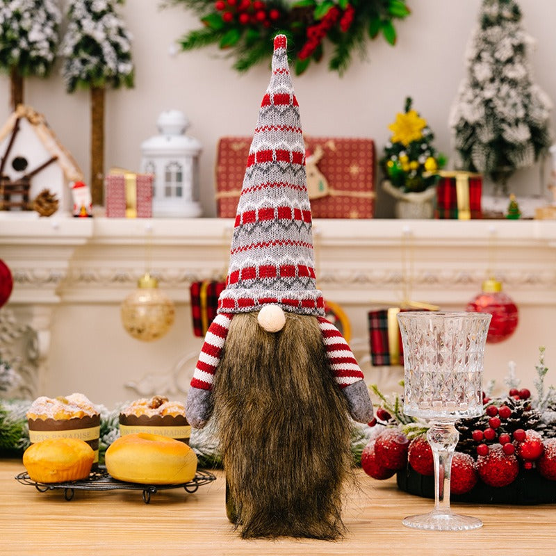 Christmas Gnome Wine Bottle Cover - Long Beard Faceless Gnome Champagne & Wine Bottle Topper Holiday Decoration from Mish Mash Market