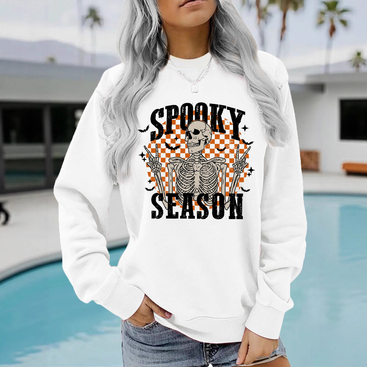 Halloween Spooky Season Skeleton Printed Pullover Hoodie from Mish Mash Market