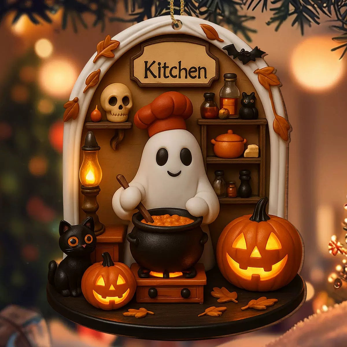 Handmade Spooky Halloween Reading Nook Acrylic Ornament – Cozy Ghost Decoration from Mish Mash Market