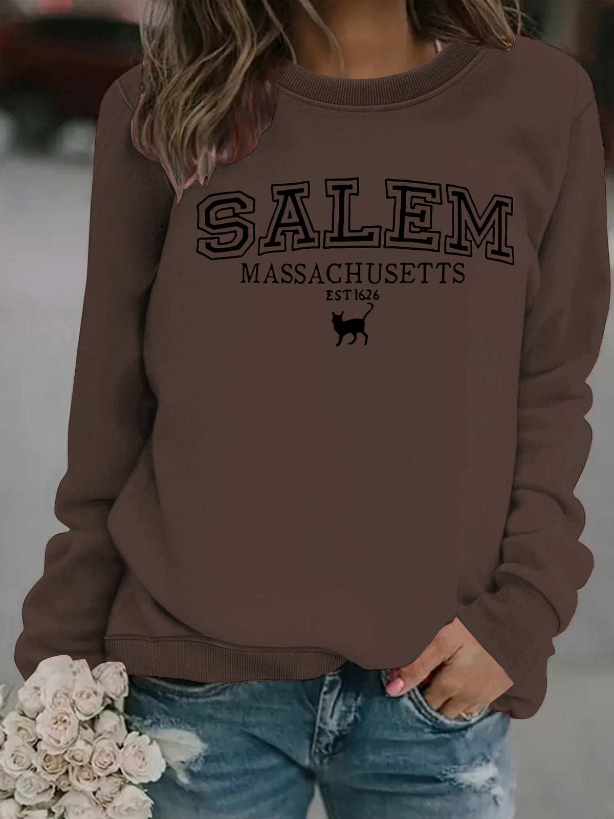 Salem Massachusetts Black Cat Vintage Graphic Sweatshirt from Mish Mash Market