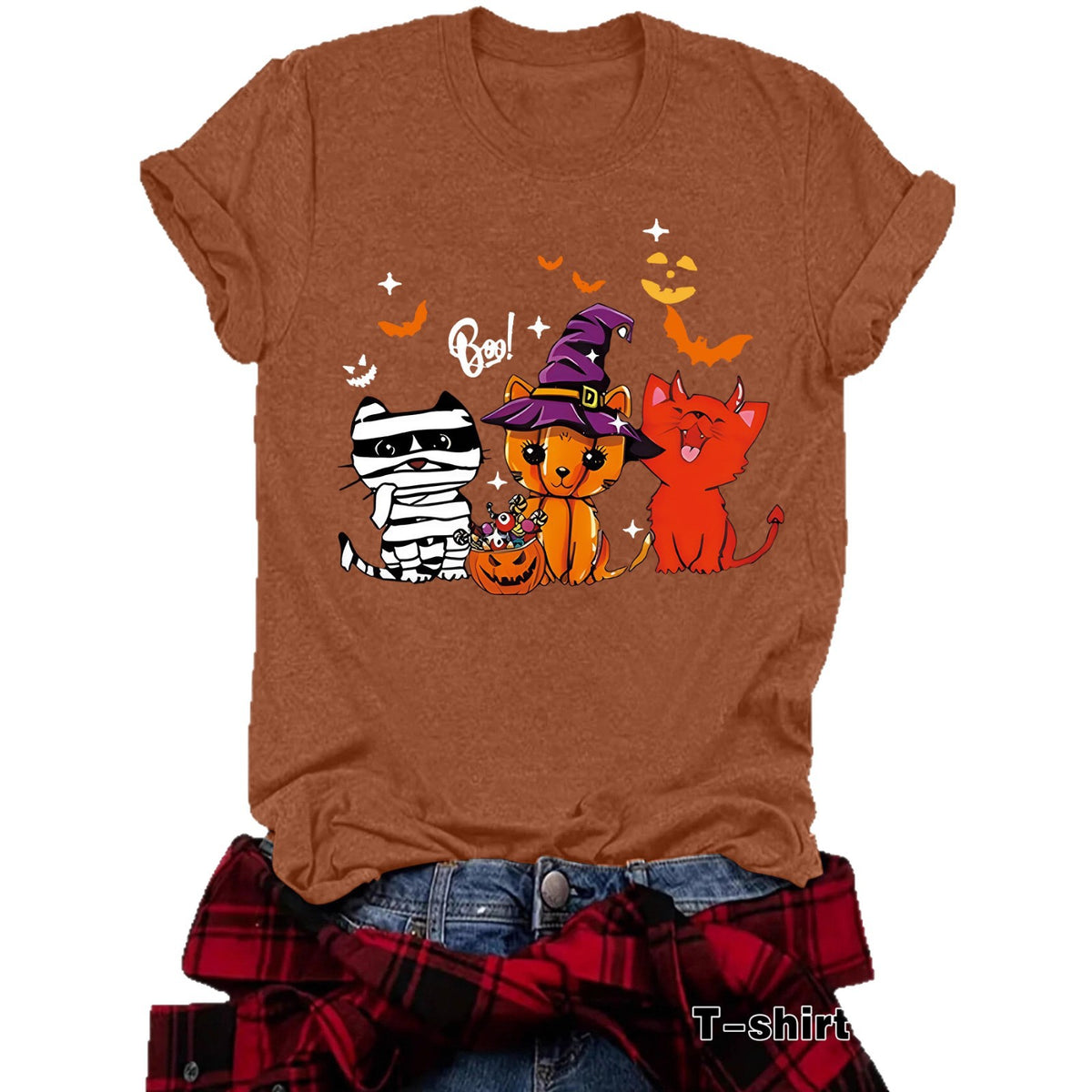 Three Halloween Cats Graphic Short Sleeve T-Shirt from Mish Mash Market