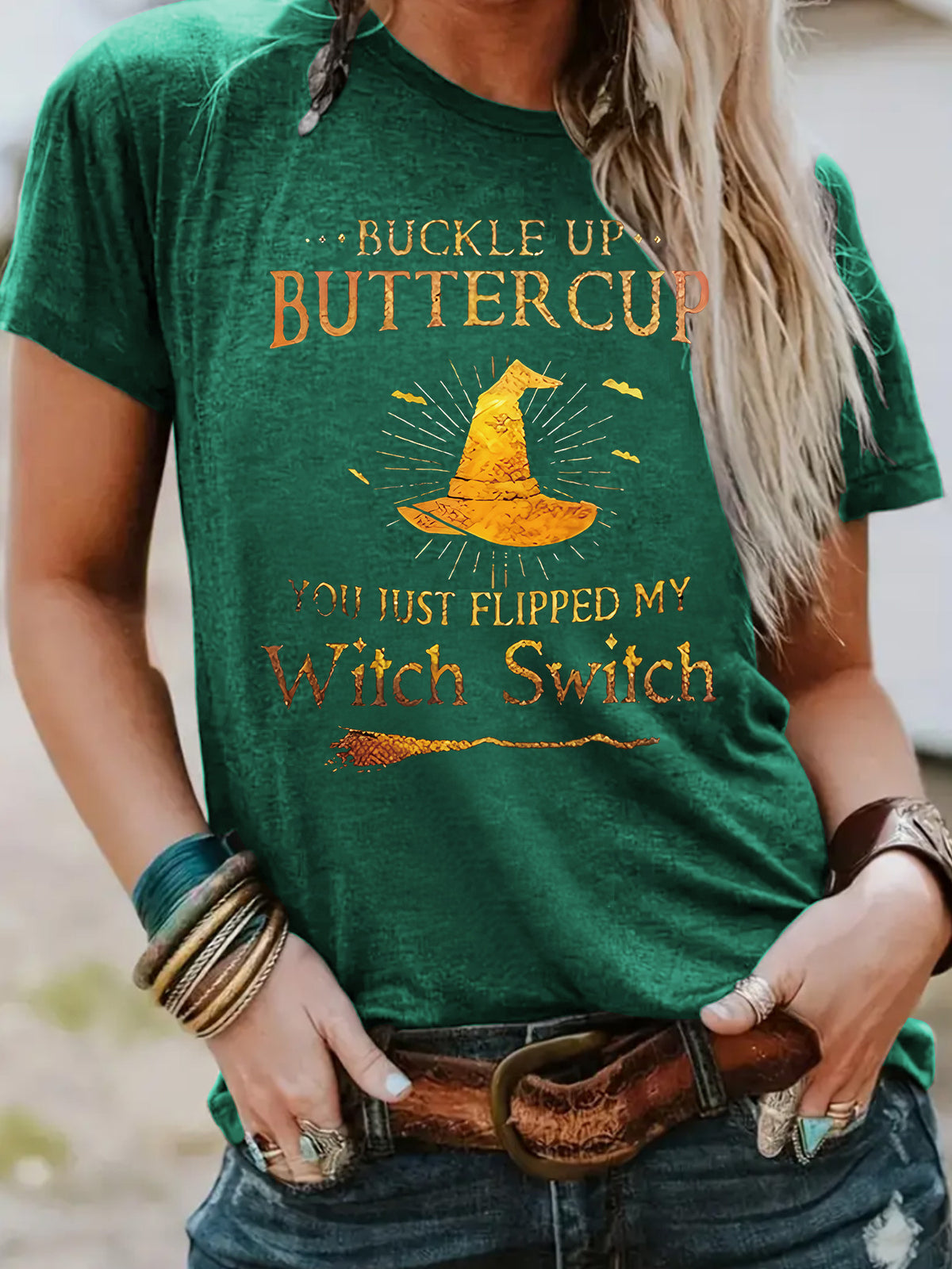 Buckle Up Buttercup You Just Flipped My Witch Switch Graphic T-Shirt from Mish Mash Market