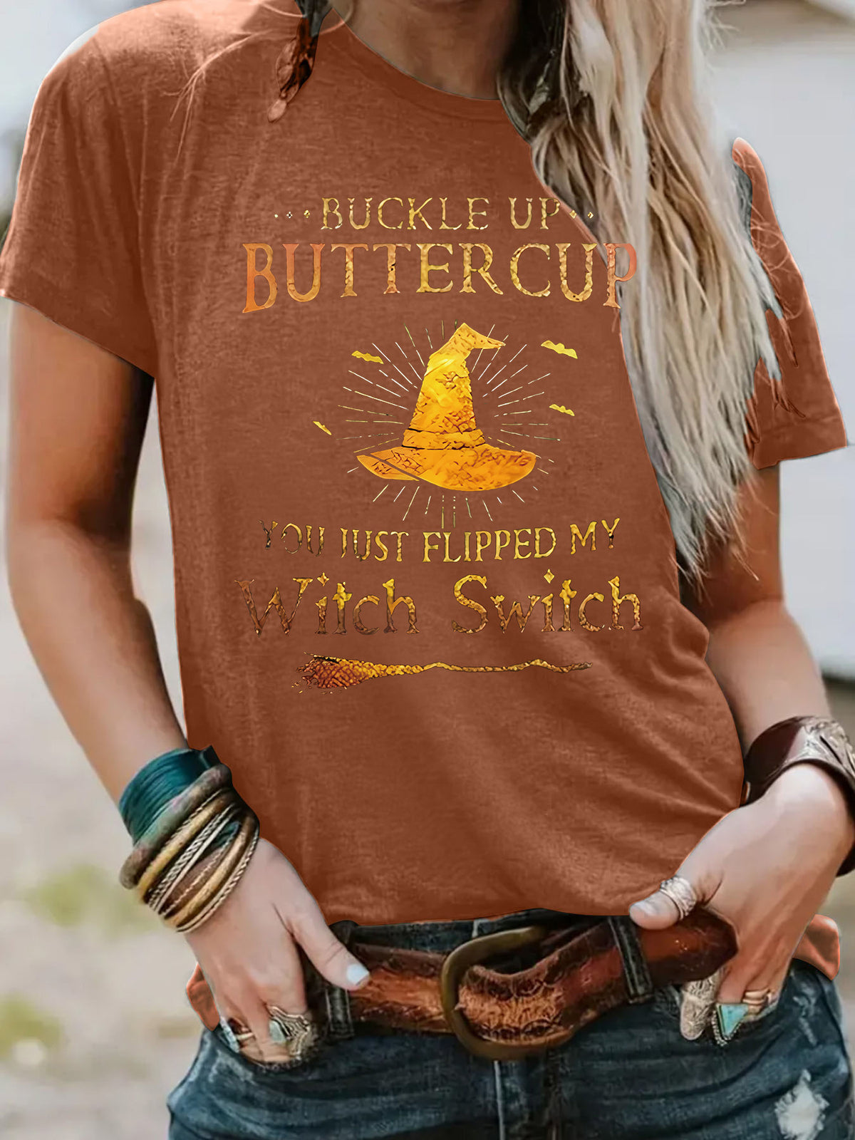 Buckle Up Buttercup You Just Flipped My Witch Switch Graphic T-Shirt from Mish Mash Market