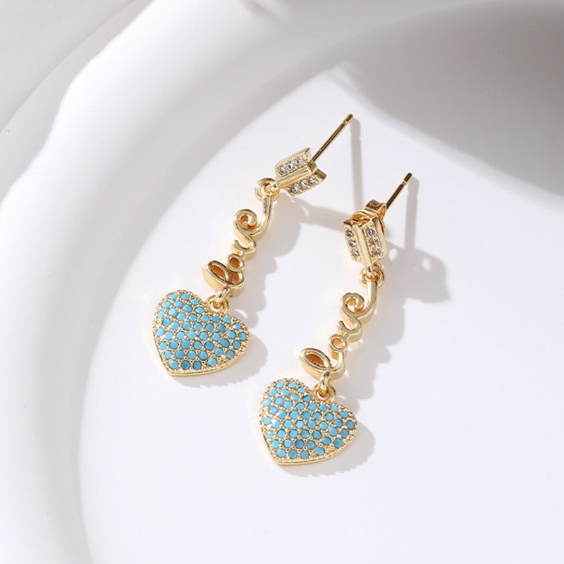 Love Copper Plated Gold Micro Set Zircon Earrings from Mish Mash Market