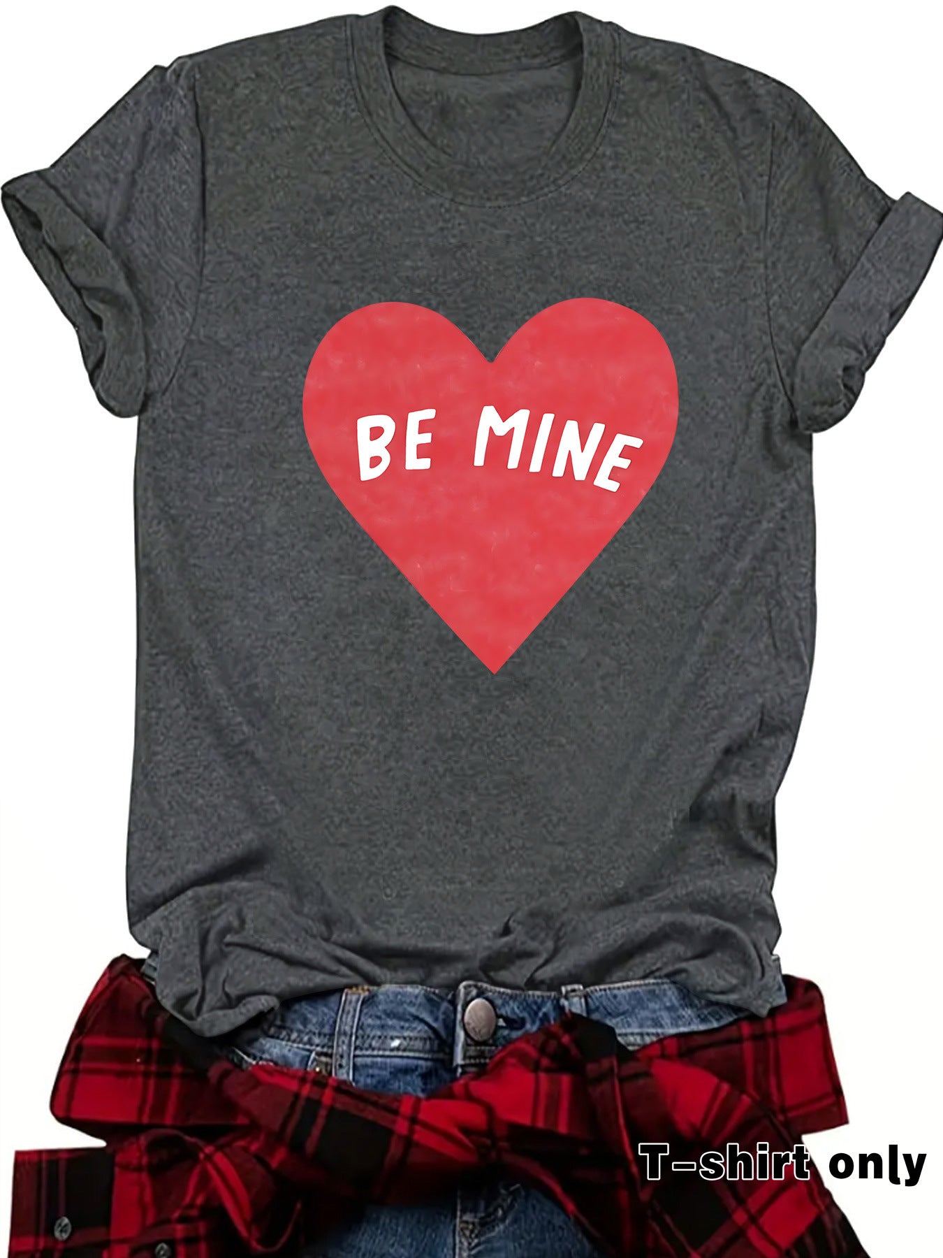 Love BE MINE Heart Graphic T-Shirt - Casual Short Sleeve Valentine's Tee from Mish Mash Market
