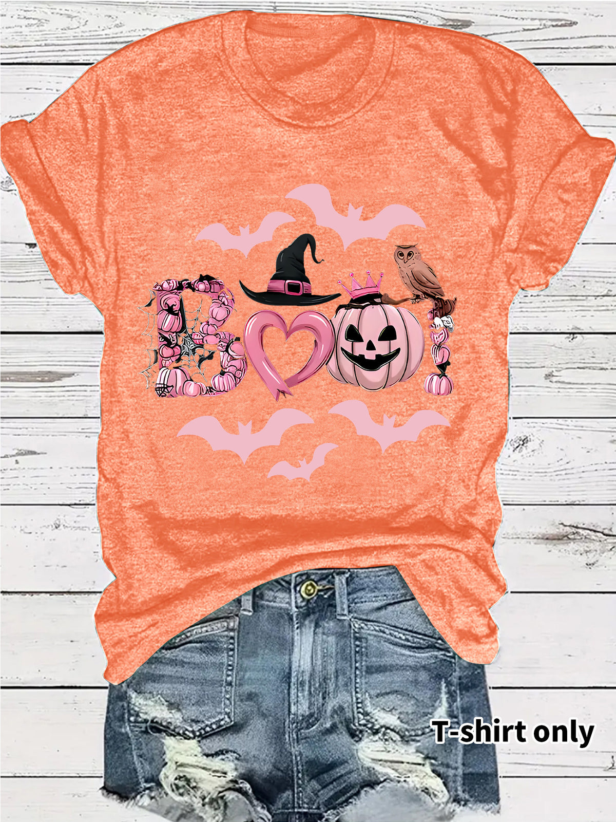 Women's Halloween Boo Graphic Print Short Sleeve T-Shirt from Mish Mash Market