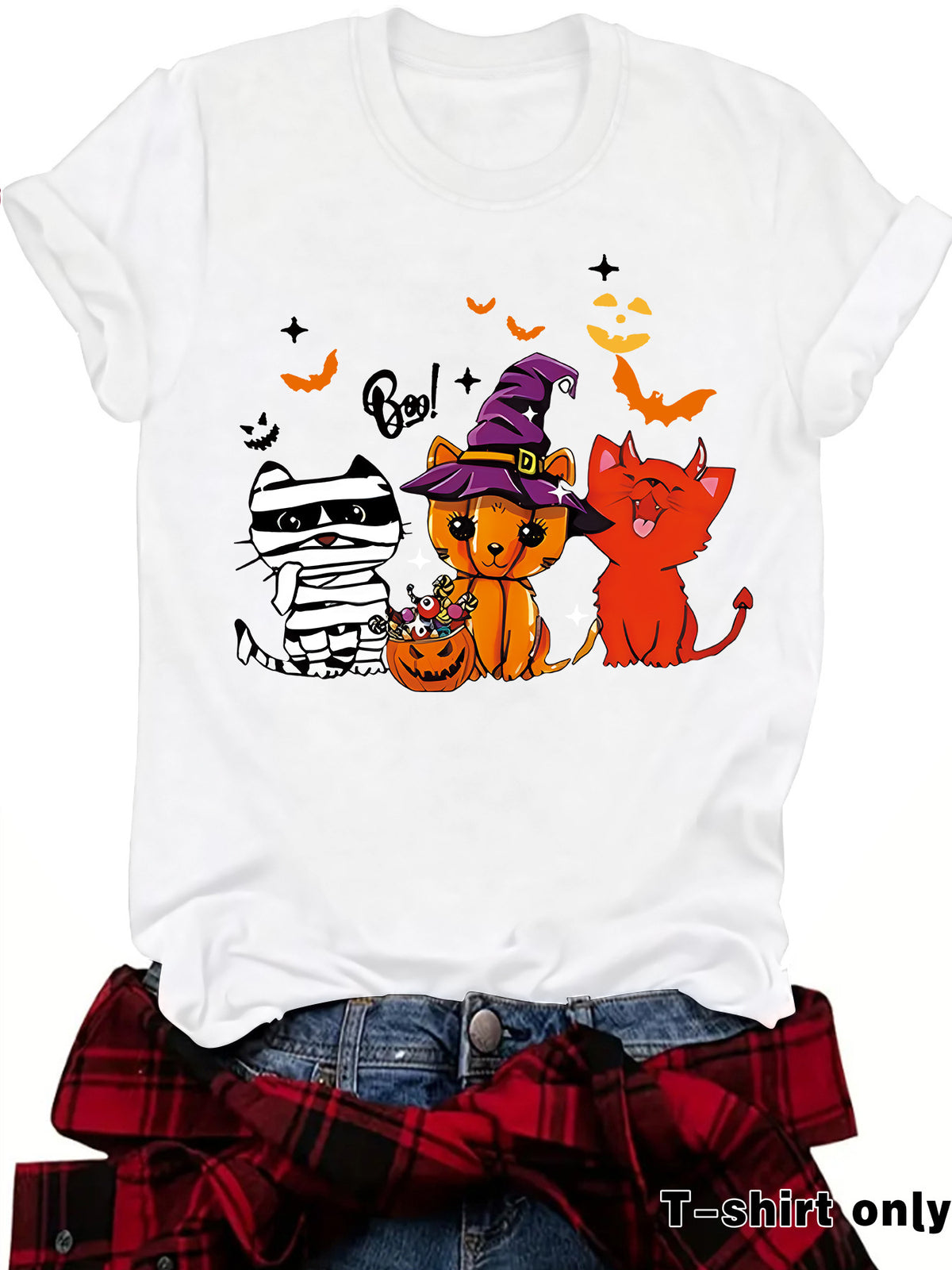 Three Halloween Cats Graphic Short Sleeve T-Shirt from Mish Mash Market