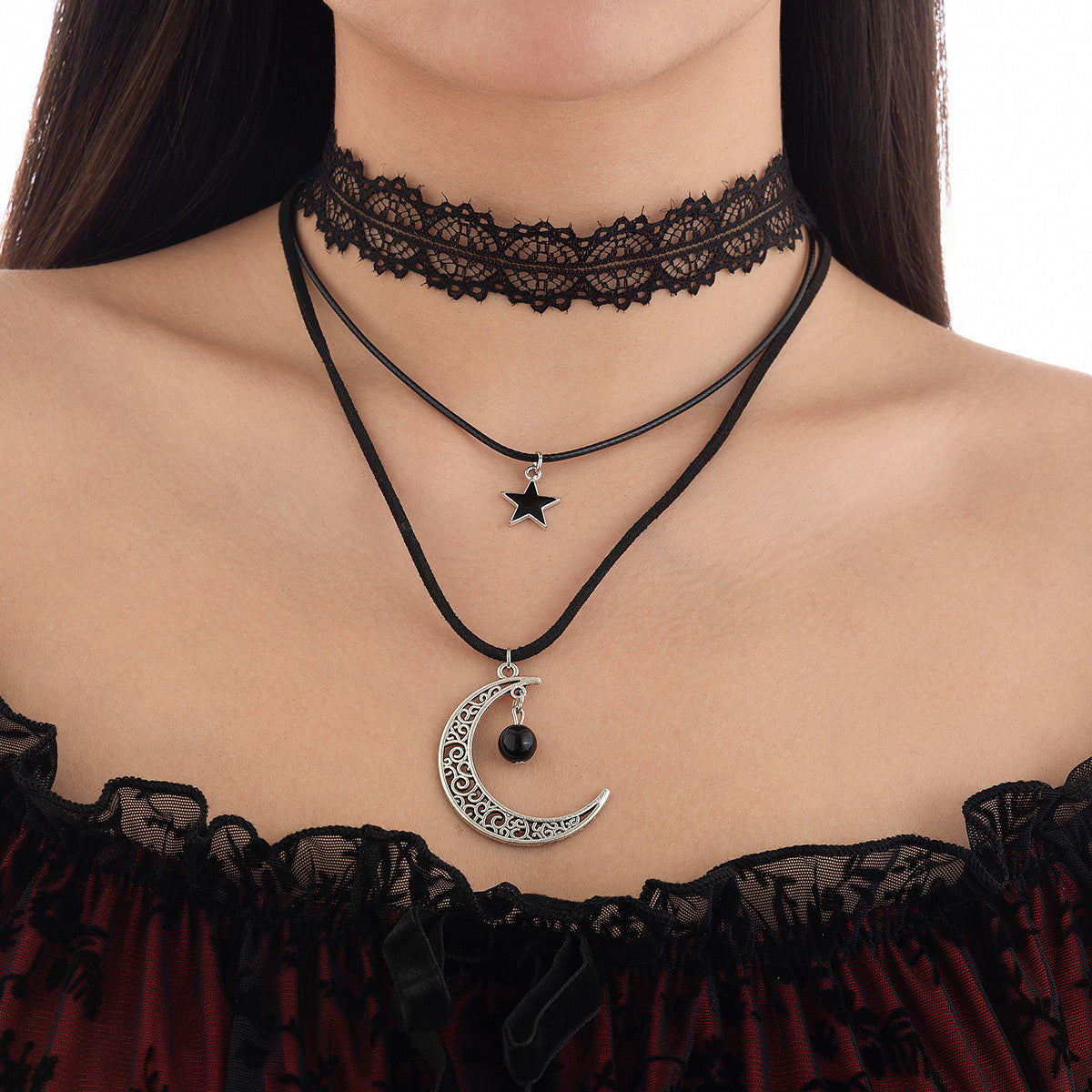 Gothic Vintage Celestial Lace Layered Choker Necklace from Mish Mash Market