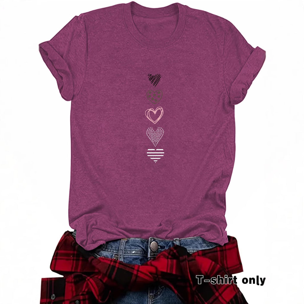 Women’s Love Pattern Printed Top – Casual Crew Neck Short Sleeve Graphic T-Shirt from Mish Mash Market