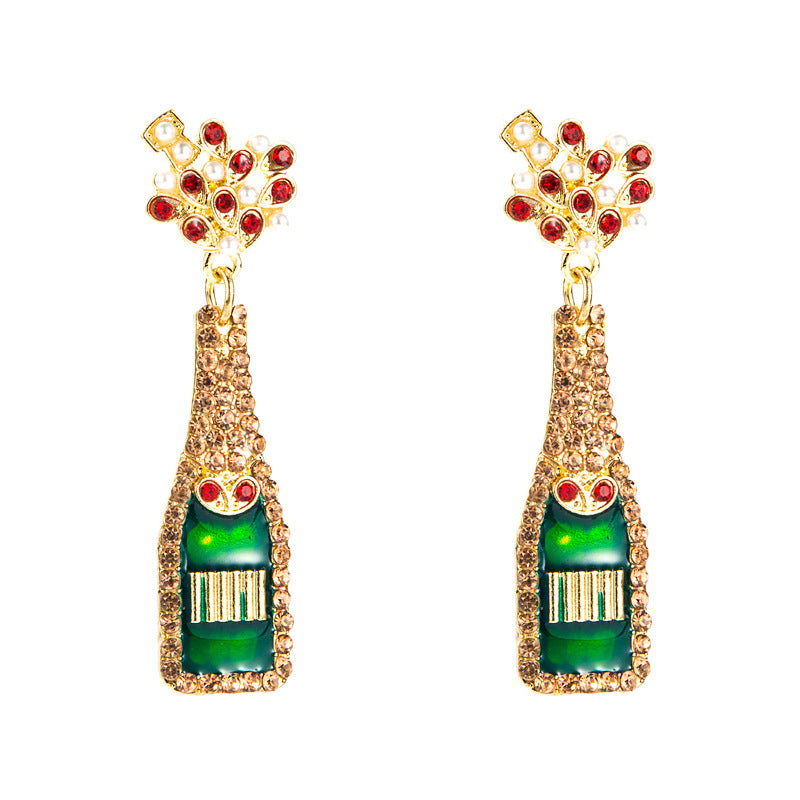Whimsical Wine Bottle Drop Earrings with Pearls & Rhinestones from Mish Mash Market