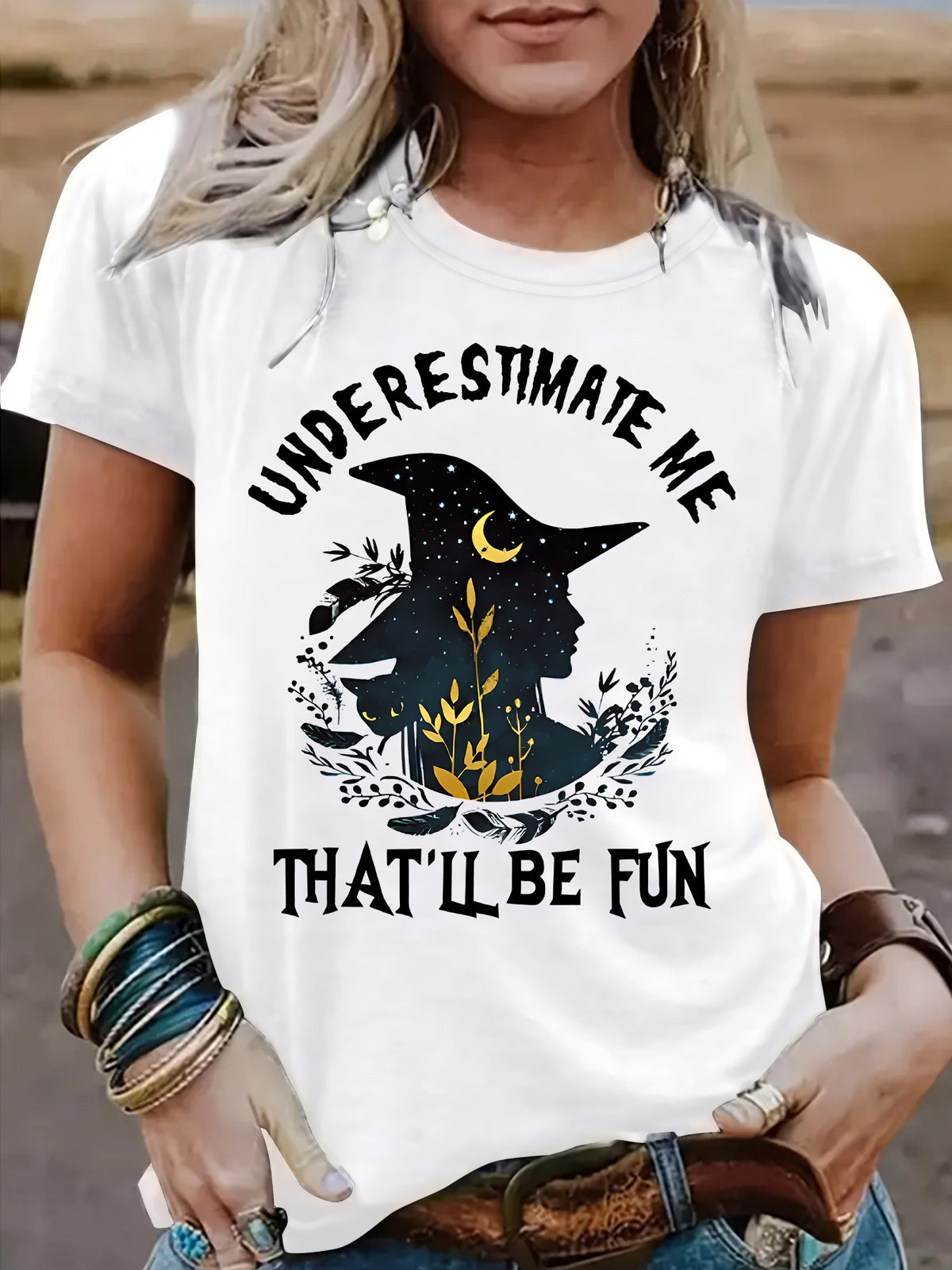 Women's Halloween Witch Graphic T-Shirt - Short Sleeve Crew Neck Top from Mish Mash Market