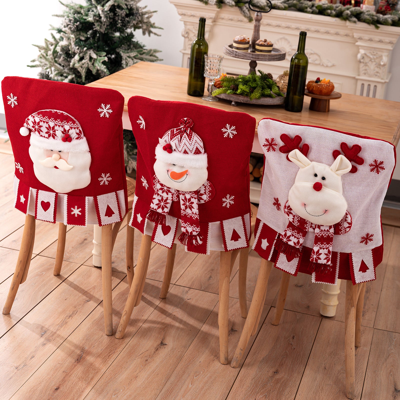 Christmas Fabric 3D Santa Claus Chair Cover with Head