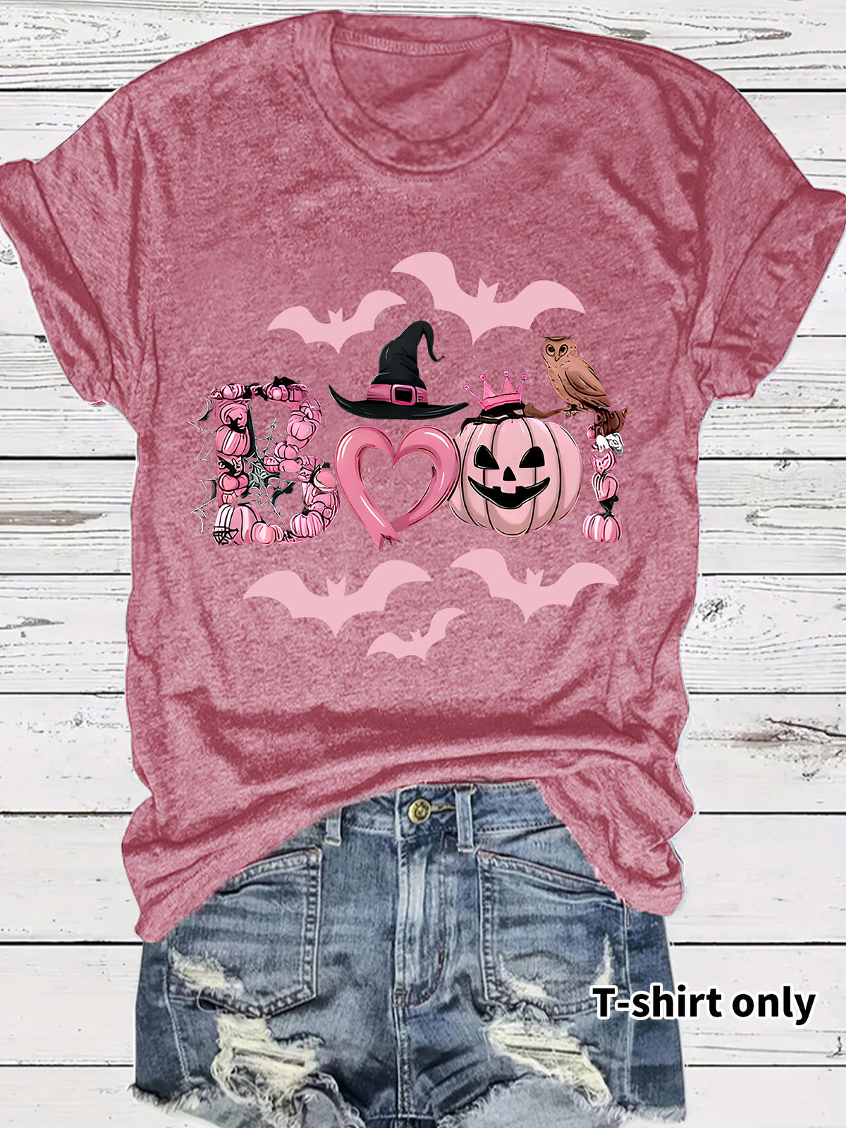 Women's Halloween Boo Graphic Print Short Sleeve T-Shirt from Mish Mash Market