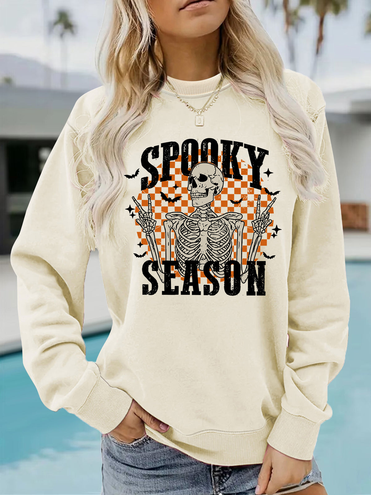 Halloween Spooky Season Skeleton Printed Pullover Hoodie from Mish Mash Market