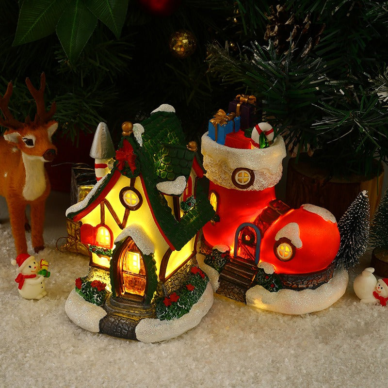 Glowing Christmas Village House and Boot