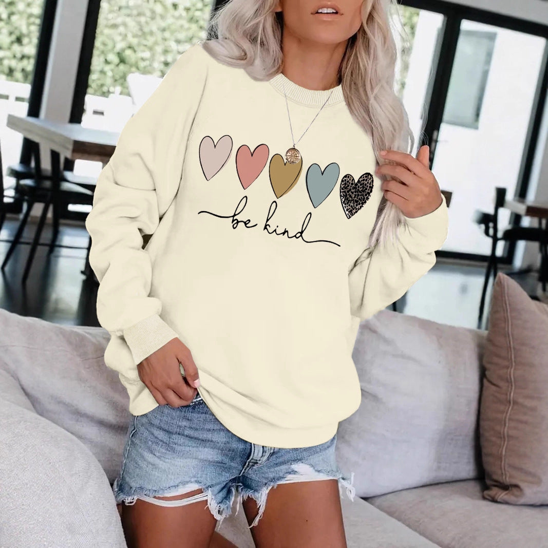 Be Kind Leopard Heart Graphic Sweatshirt - Women's Casual Black Pullover from Mish Mash Market