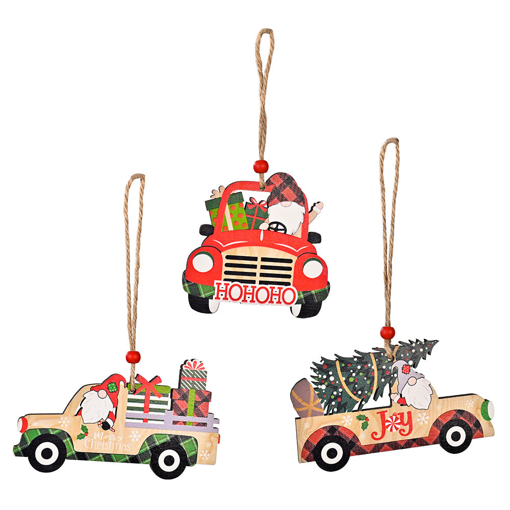 Wooden Gnome Christmas Truck Ornaments