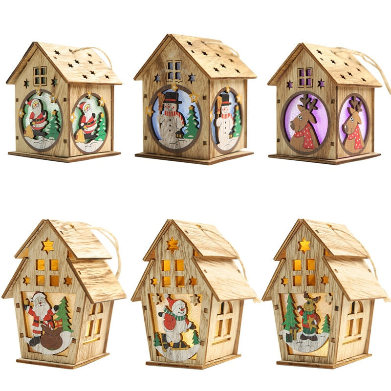 LED Lighted Wooden Christmas Village House Hanging Ornament