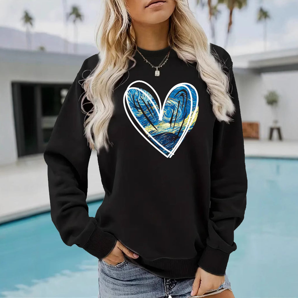Heart Print Crewneck Sweatshirt - Abstract Graphic Pullover for Women from Mish Mash Market