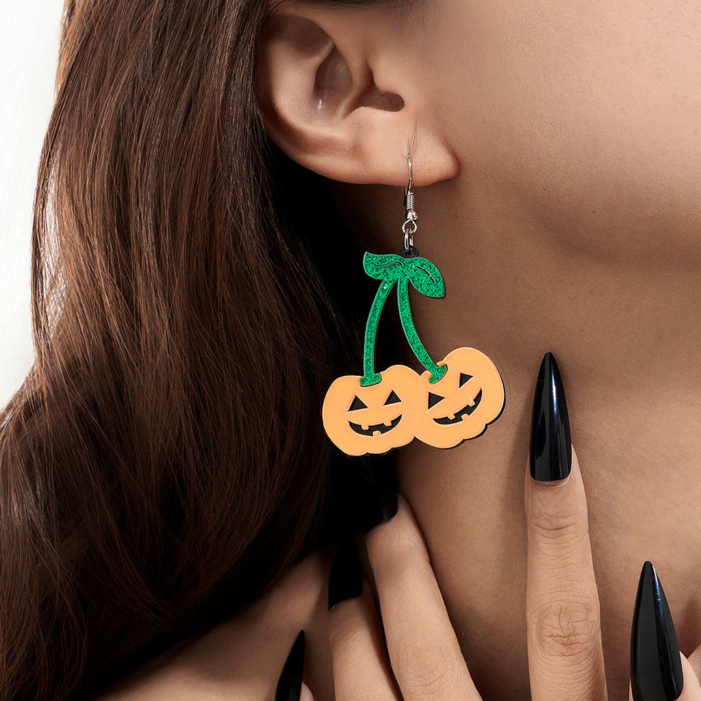 Halloween Pumpkin Cherry Acrylic Drop Earrings from Mish Mash Market