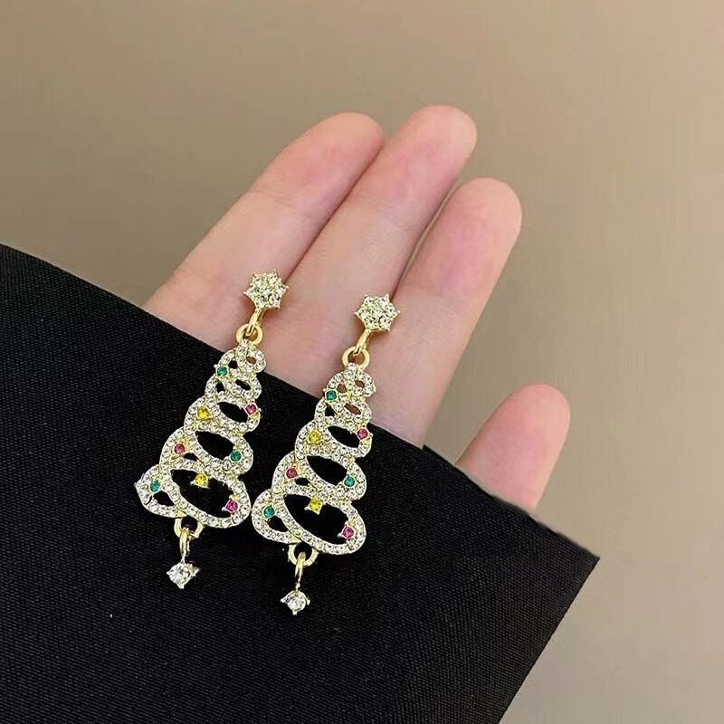 Colored Gemstone Christmas Tree Dangle Earrings from Mish Mash Market