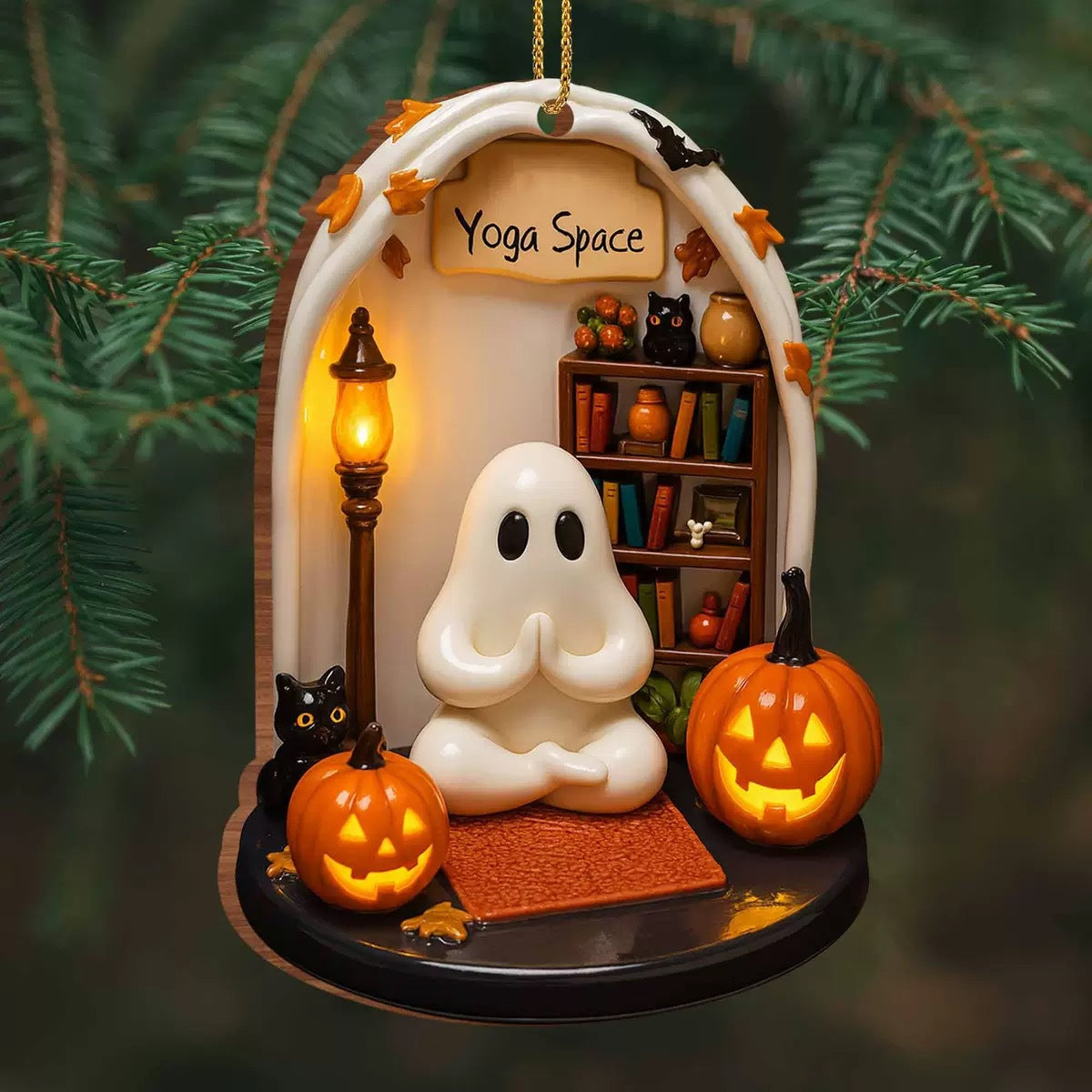 Handmade Spooky Halloween Reading Nook Acrylic Ornament – Cozy Ghost Decoration from Mish Mash Market