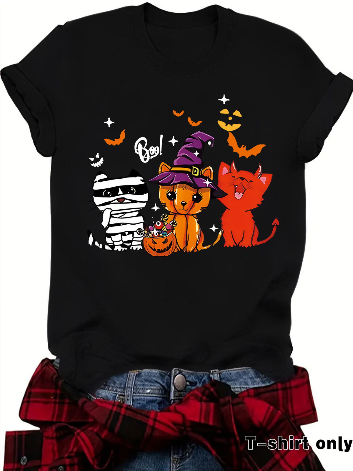 Three Halloween Cats Graphic Short Sleeve T-Shirt from Mish Mash Market