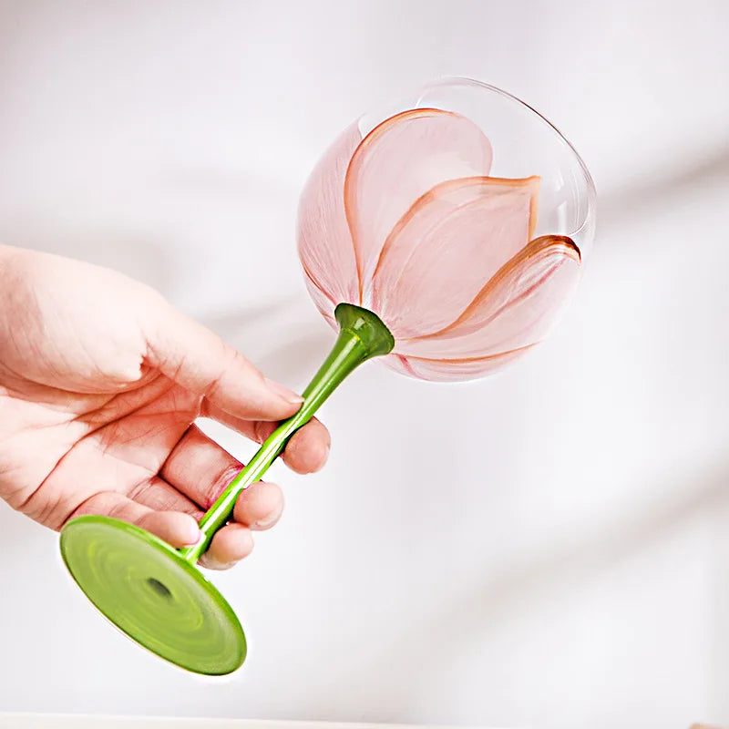 Hand-Painted Floral Glass Goblet – Elegant Flower Stemware for Weddings & Parties from Mish Mash Market