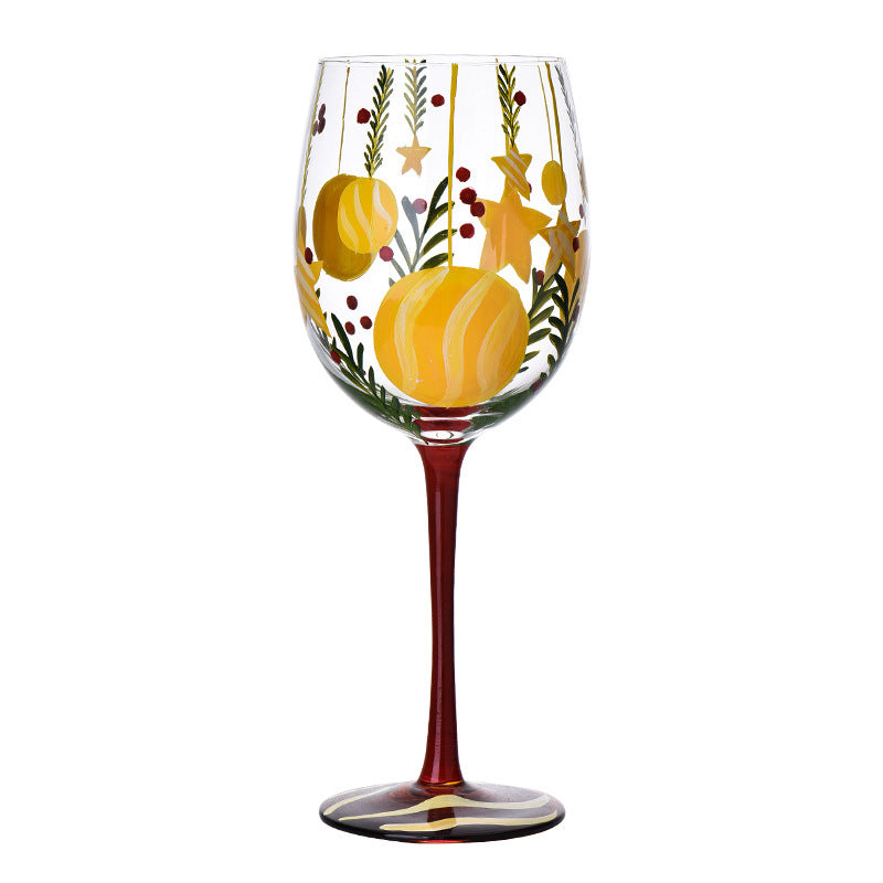 Hand-Painted Christmas Wine Glass