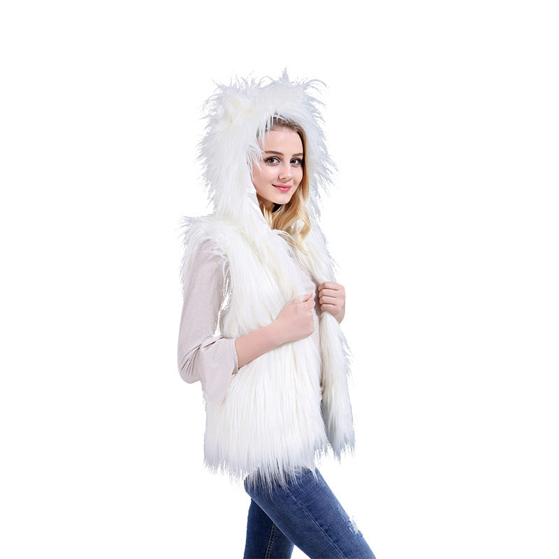 LED Light Up Rabbit Ears Faux Fur Vest - Glow in the Dark Rave & Cosplay Costume from Mish Mash Market
