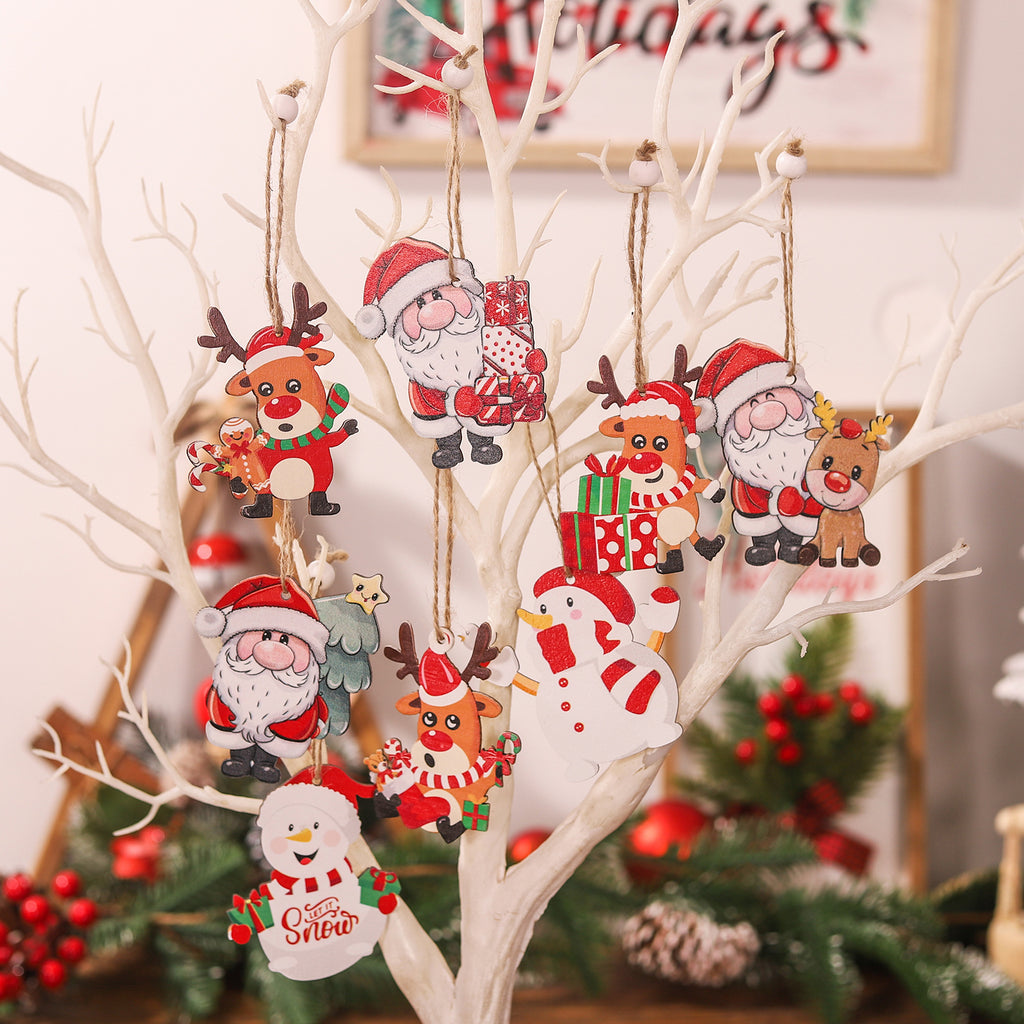 9-Piece Wooden Christmas Tree Ornaments Set