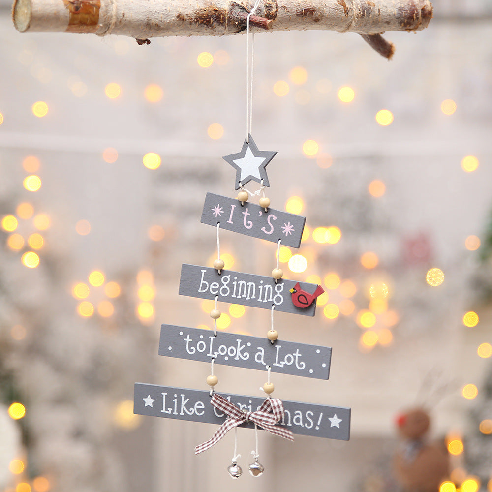 "WE WISH YOU A MERRY CHRISTMAS" Grey/White Wood Hanging Sign