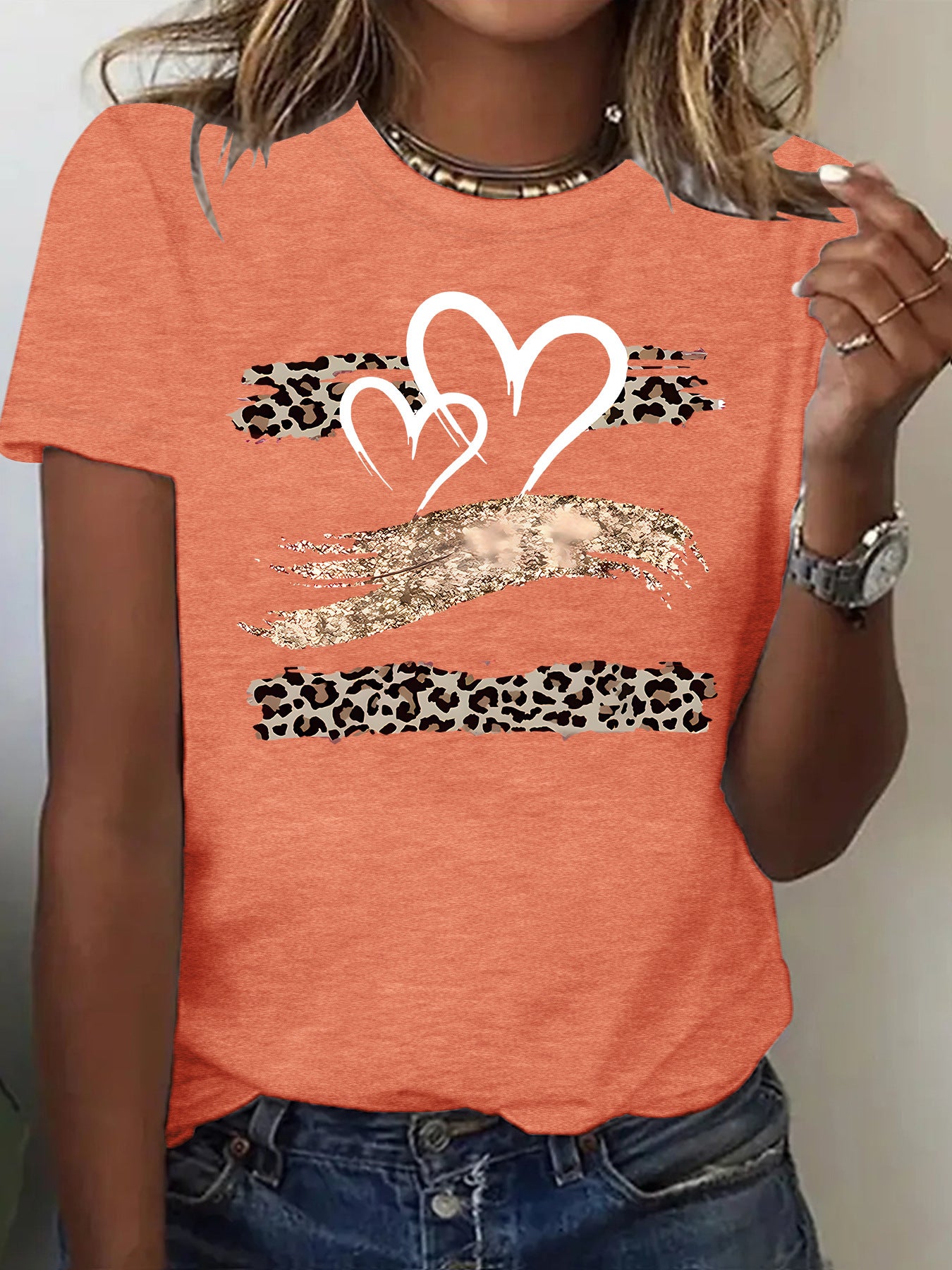 Leopard Heart Graphic Tee – Women's Casual Short Sleeve Love T-Shirt from Mish Mash Market