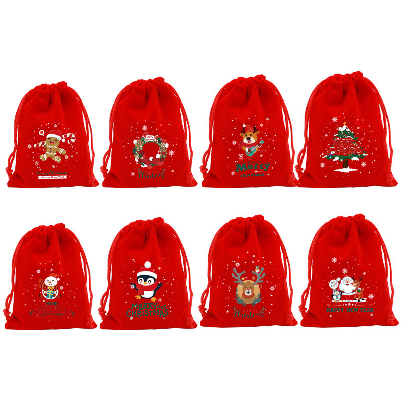 Red Velvet Christmas Drawstring Gift Bag