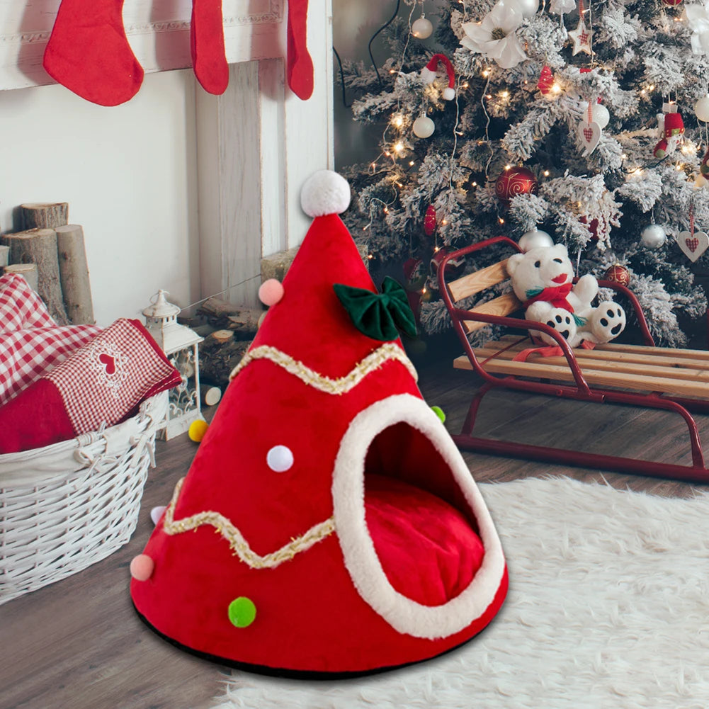 Christmas Tree Shape Pet Bed for Cats & Small Dogs