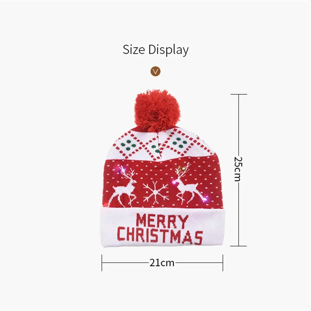 LED Light-Up Christmas Knitted Beanie Hat for Adults and Kids