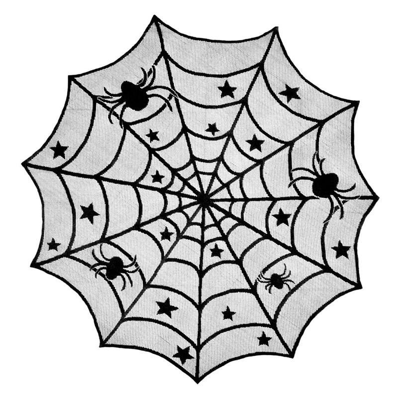 40-Inch Round Halloween Black Spiderweb Lace Tablecloth from Mish Mash Market