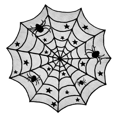 40-Inch Round Halloween Black Spiderweb Lace Tablecloth from Mish Mash Market
